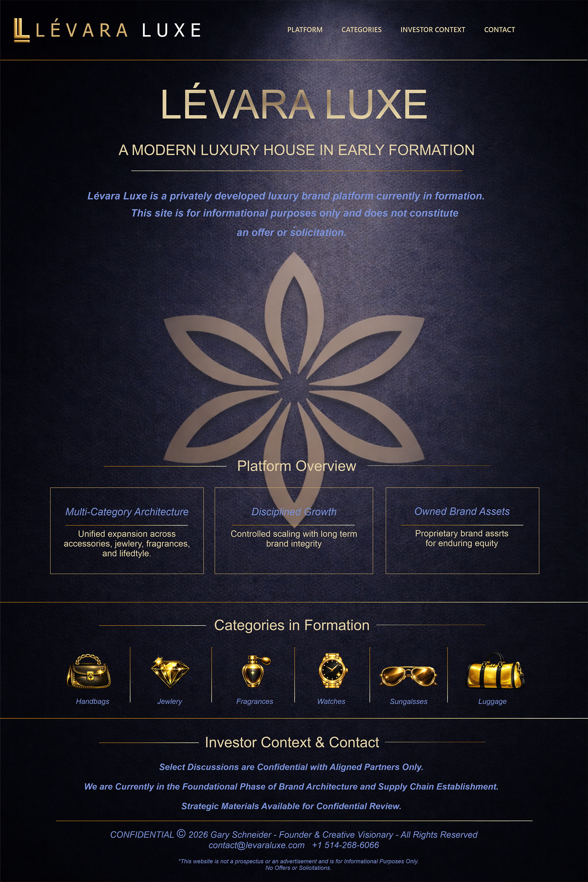 Lévara Luxe – A modern luxury house in early formation. Privately developed luxury brand platform currently in formation. This site is for informational purposes only.